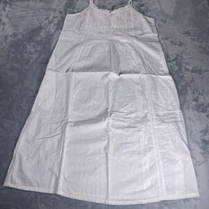 Vintage White‎ Cotton Slip Dress Embroidered Lace Trim Adjustable Straps Size M